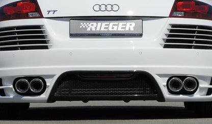 Audi TT (8J) Rieger ESD Audi TT (8J), nur 3,2 V6 184kW Typ 17, li./re. je Seite 2x100mm links, rechts, seitl. versetzt, mit Absorber, 2x100mm, für RIEGER-Heckansatz, 
Edelstahl, Inklusive Montagematerial, Gutachten,