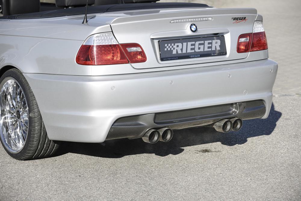 BMW 3er E46 Rieger ESD, M3-Optik 4x90mm mittig Typ 14 BMW E46  330d/ 330xd 3.0l Diesel 135/150kW 4x90mm, mittig, für RIEGER Heckansatz u. -einsatz, Edelstahl, 
inkl. Montagezubehör, Gutachten