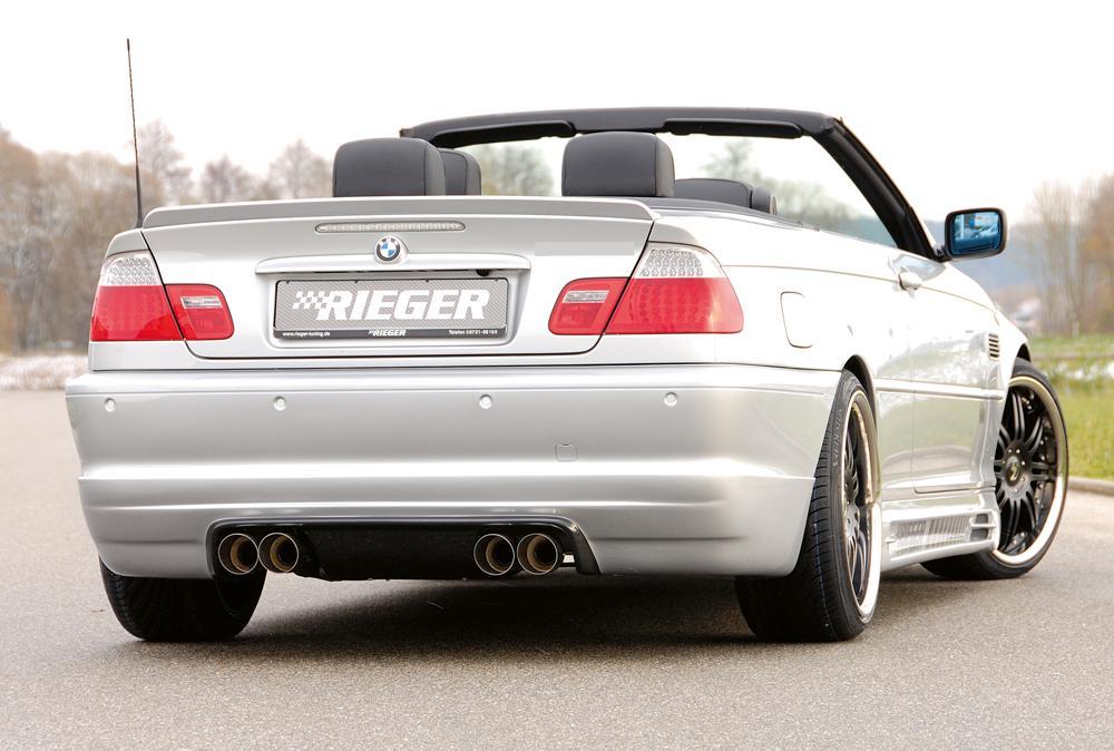 BMW 3er E46 Rieger ESD, M3-Optik 4x90mm mittig Typ 14 BMW E46  330d/ 330xd 3.0l Diesel 135/150kW 4x90mm, mittig, für RIEGER Heckansatz u. -einsatz, Edelstahl, 
inkl. Montagezubehör, Gutachten