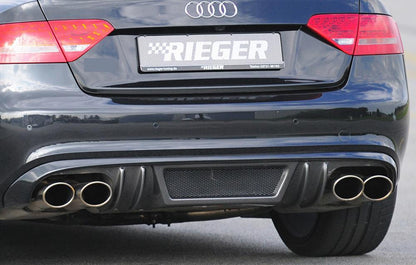 Audi A5 (B8/B81) Rieger ESD Audi A5 (B8) 2,7/3,0TDI 140/176/180 kW (Cabrio 1,8l 118 kW  2,0l TFSI 132/155kW 3,0l TDI) 4x115x85mm, links, rechts, eingerollt, schräg, seitl. versetzt, für RIEGER-Heckeinsatz, Edelstahl, 
inkl. Gutachten