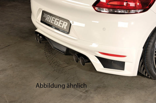 VW Scirocco 3 (13) Rieger ESD, 4x76mm Typ 14, ohne Siebrohreinsatz -088 VW Scirocco 2.0l TFSI 147/155kW 2.0l TDI103kW links, rechts, 4x76mm, ohne Siebrohr, seitl. versetzt, mit Prägung, für RIEGER Heckansatz u. -einsatz, Edelstahl, 
inkl. Gutachten