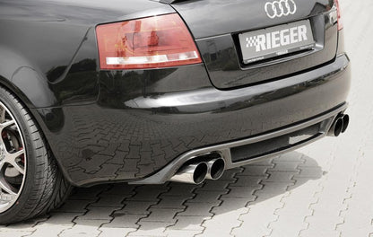 Audi A4 (8H) RIEGER ESD li./re. Typ 14, Audi A4 (8H) Cabrio 2.0l 147kW  2.4l 125kW  3.0l 162kW links, rechts, 4x90mm, rund, scharfkantig, schräg, seitl. versetzt, für RIEGER-Heckeinsatz, Edelstahl, 
inkl. Montagezubehör, Gutachten