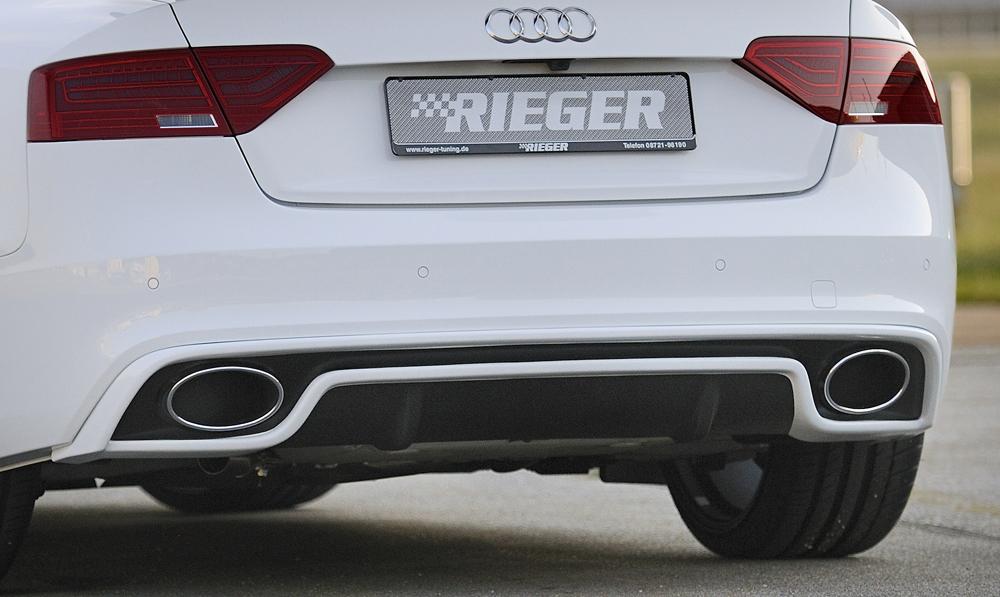 Audi A4 (B8/B81) Rieger ESD Audi A4/A5 (B8) 4Zyl.  ø 66mm Anflutung 1,8l TFSI 130 kW  2,0l TFSI 132/155/165kW  2WD+4WD links, rechts, mit Y-Adapter, für RIEGER-Heckeinsatz RS5-Look, Edelstahl, 
inkl. Montagezubehör, Gutachten