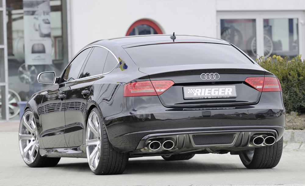 Audi A5 (B8/B81) Rieger ESD links/rechts, Audi A5 (B8) Sportback 2.0 TFSI 132/155 kW 2.7 TDI 140kW  3.0 TDI 176kW 4x115x85mm, für RIEGER-Heckansatz, für RIEGER-Heckeinsatz, links, rechts, Edelstahl, 
inkl. Montagezubehör, Gutachten