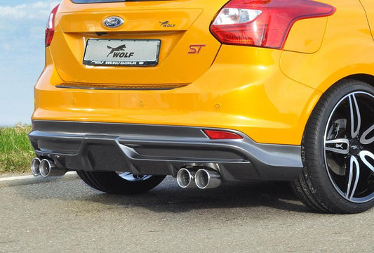 Ford Focus 3 ST Wolf Heckschürzenansatz  W1218642  für Doppelendrohr li. u. re., (4x90mm ø), ABS, Carbon-Look, 
inkl. Montagezubehör, Gutachten