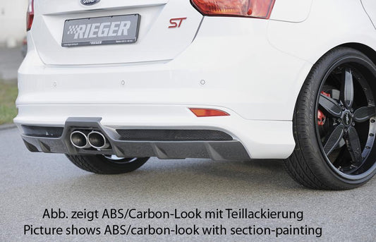 Ford Focus 3 ST Wolf Heckschürzenansatz  W1218644  mit Gittereinsatz li./re., für Doppelendrohr mittig, (2x120x90mm oval), ABS, Carbon-Look, 
inkl. Alugitter, Montagezubehör, Gutachten