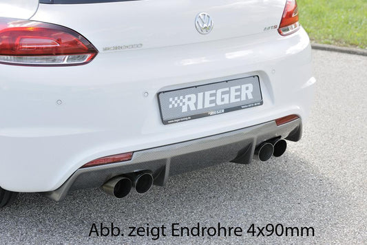 VW Scirocco 3 (13) Rieger ESD, 4x76mm Typ 14,  ohne Siebrohreinsatz VW Scirocco  1.4l TSI 90/118kW 2x76mm, links, rechts, seitl. versetzt, mit Prägung, ohne Siebrohr, für RIEGER Heckansatz u. -einsatz, Edelstahl, 
inkl. Gutachten
