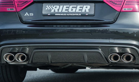 Audi A5 (B8/B81) Rieger ESD, links, rechts, mit Y-Adapter 55mm 4 Zyl. 1,8 TFSI 118/125 KW, 2,0 TDI 105/125/130 KW für RIEGER-Heckeinsatz, 4x115x85mm, links, rechts, Edelstahl, für Fzg. mit S-Line Exterieur und ohne S-Line Exterieur, 
inkl. Gutachten
