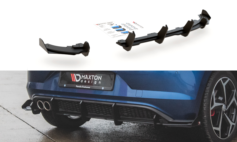 Robuste Racing Diffusor Heck Ansatz +Flaps für Volkswagen Polo GTI Mk6 schwarz Hochglanz