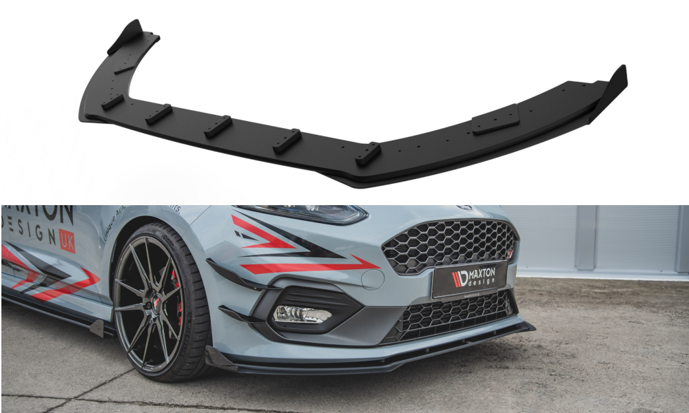 Robuste Racing Front Ansatz für passend für + Front Stoßstangen Racing Flaps passend für Ford Fiesta Mk8 ST / ST-Line schw...