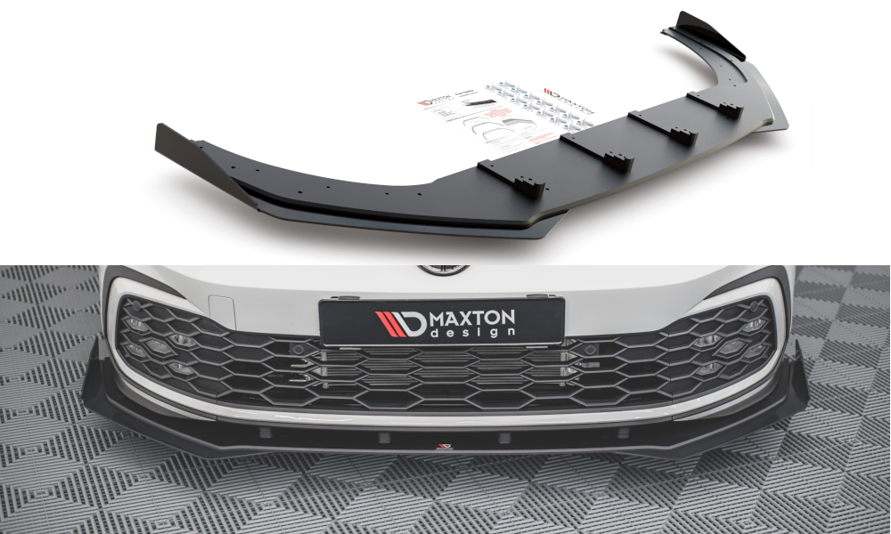 Robuste Racing Front Ansatz für passend +Flaps für Volkswagen Golf 8 GTI schwarz Hochglanz