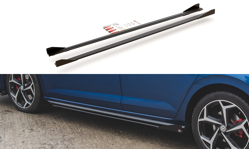 Robuste Racing Seitenschweller Ansatz für für + Flaps Volkswagen Polo GTI Mk6 schwarz Hochglanz