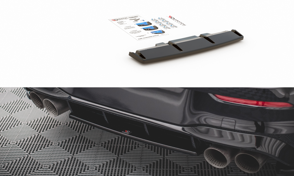 Mittlerer Diffusor Heck Ansatz für Volkswagen Golf R Mk8 schwarz Hochglanz