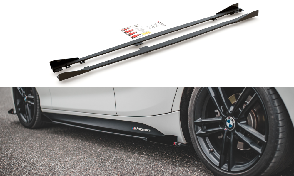 Robuste Racing Seitenschweller Ansatz für für V.2 + Flaps BMW 1er F20 M135i / M140i / M-Paket schwarz Hochglanz
