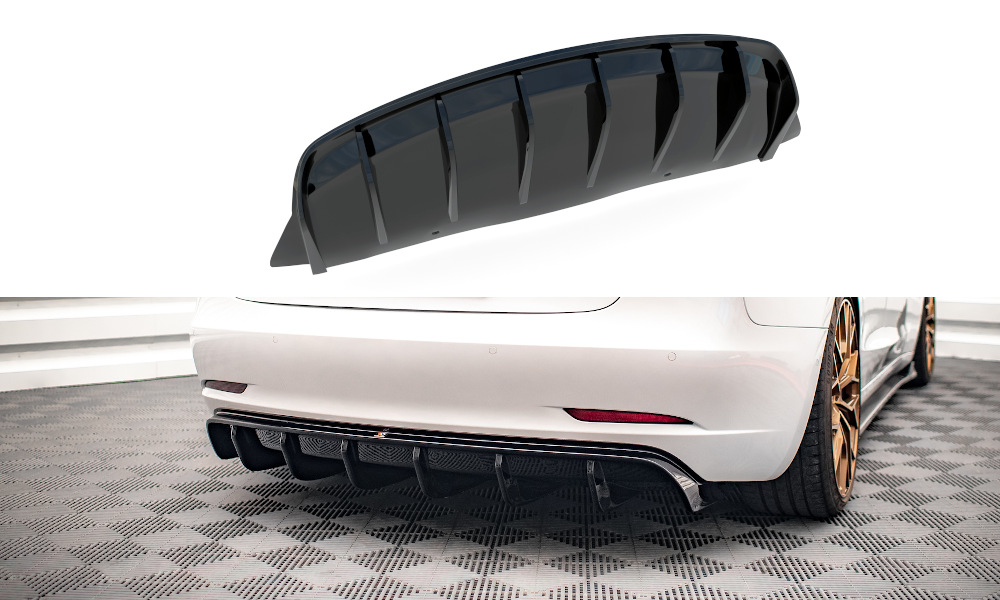 Diffusor Heck Ansatz V.2 für Tesla Model 3 schwarz Hochglanz
