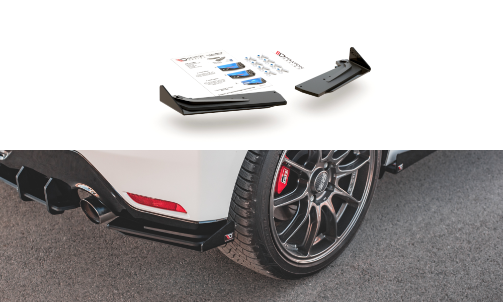 Robuste Racing Heck Ansatz Flaps Diffusor +Flaps für Toyota GR Yaris Mk4 schwarz Hochglanz