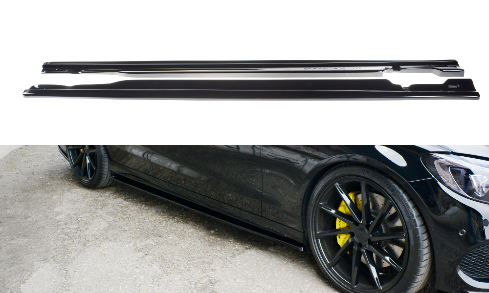 Seitenschweller Ansatz für MERCEDES- BENZ C43 AMG W205 schwarz Hochglanz