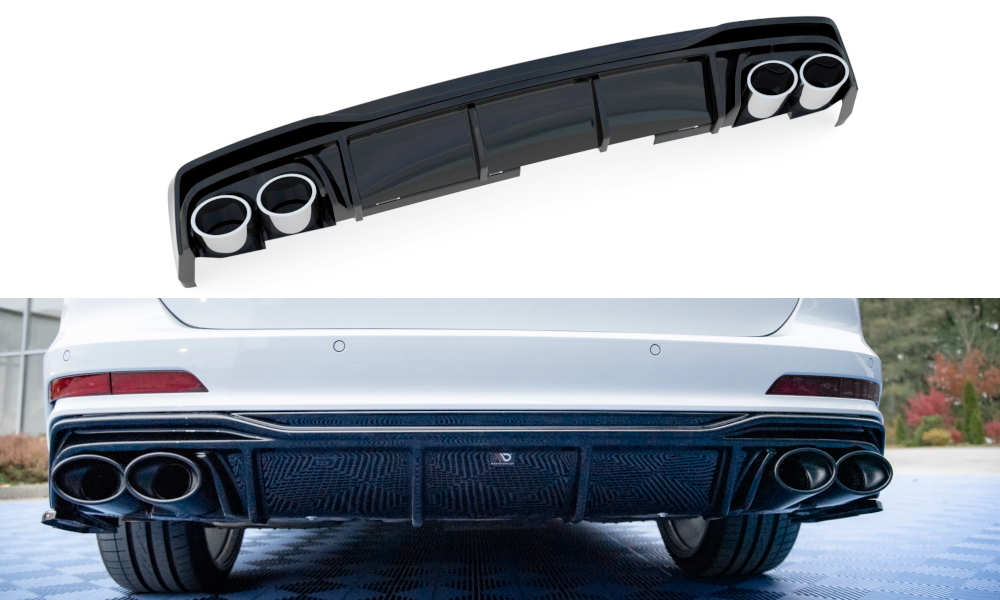 Diffusor Heck Ansatz für + Endschalldampfer Sportauspuff Attrappe Audi S6 / A6 S-Line C8