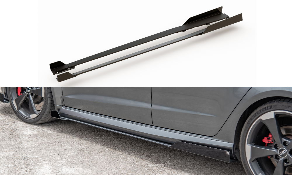Robuste Racing Seitenschweller Ansatz für für + Flaps Audi RS3 8V Sportback schwarz Hochglanz