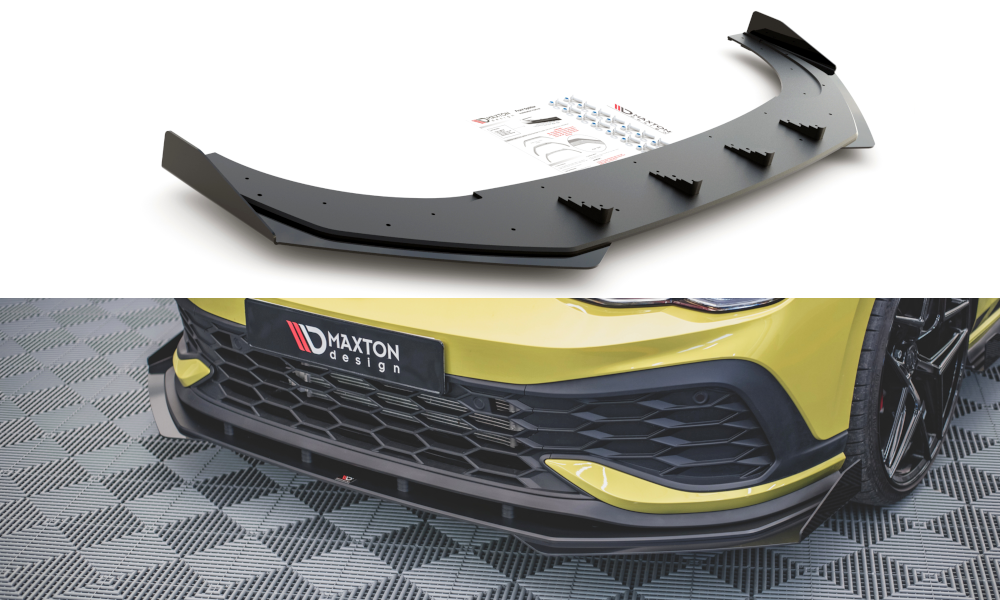 Robuste Racing Front Ansatz für passend +Flaps für Volkswagen Golf 8 GTI Clubsport schwarz Hochglanz