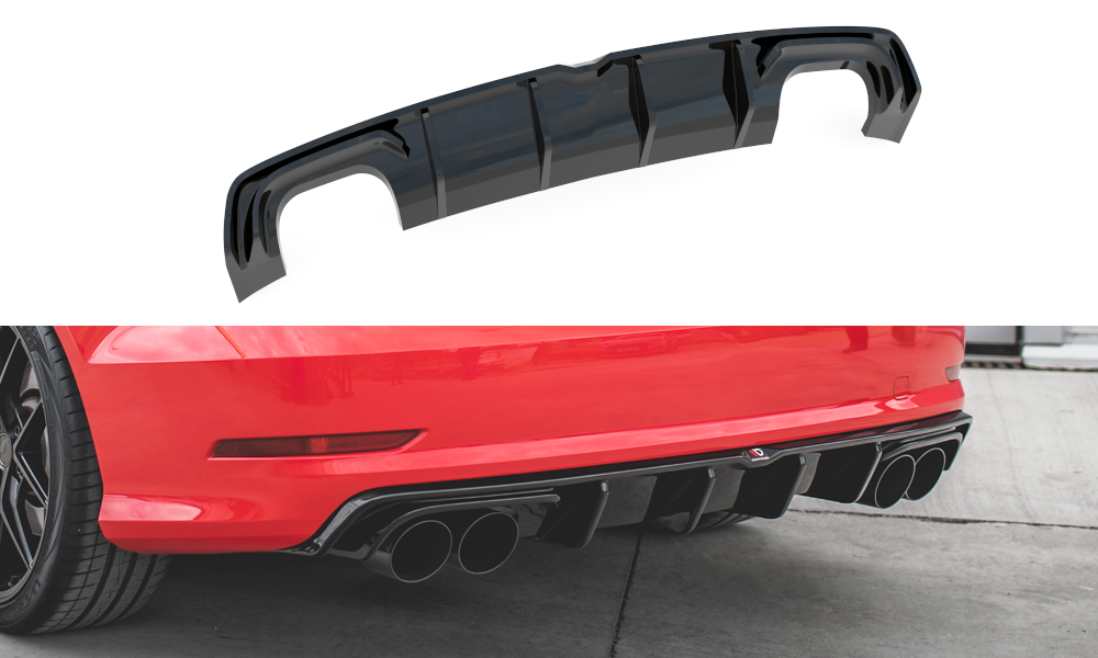 Diffusor Heck Ansatz für Audi S3 Limousine 8V schwarz Hochglanz