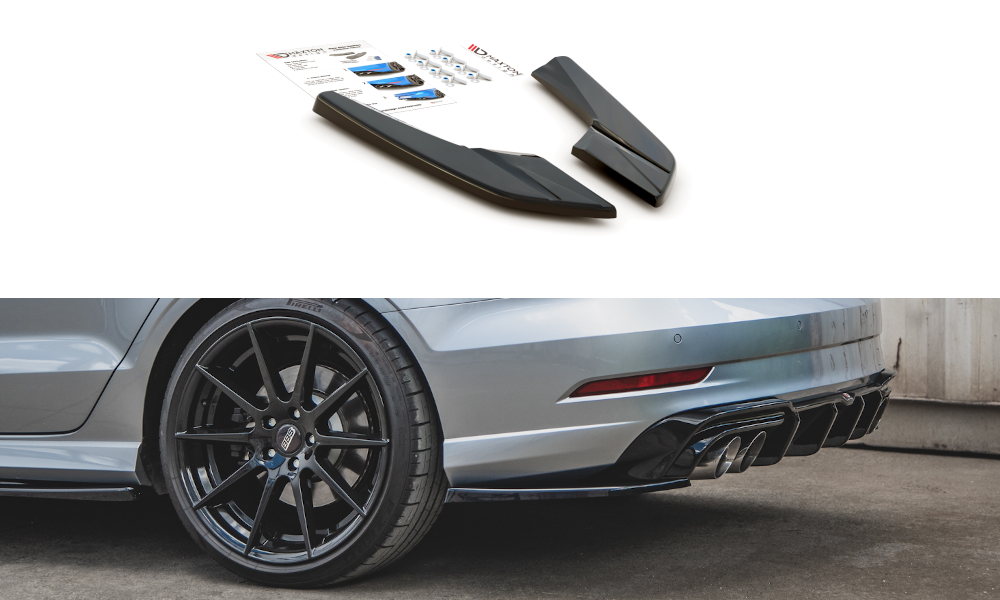 Heck Ansatz Flaps Diffusor V.2 für Audi S3 Limousine 8V Facelift schwarz matt