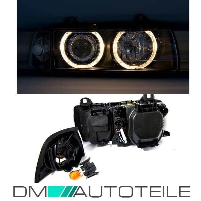 Scheinwerfer Angel Eyes Schwarz passt für BMW E36 Limousine Touring alle Modelle