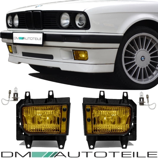 Nebelscheinwerfer SET Gelb + H3 Birnen passend für BMW E30 Facelift ab 1987