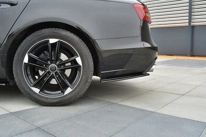 Heck Ansatz Flaps Diffusor für Audi A6 C7 Avant Carbon Look