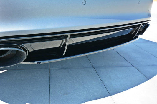 Mittlerer Diffusor Heck Ansatz für Audi RS7 Facelift schwarz Hochglanz