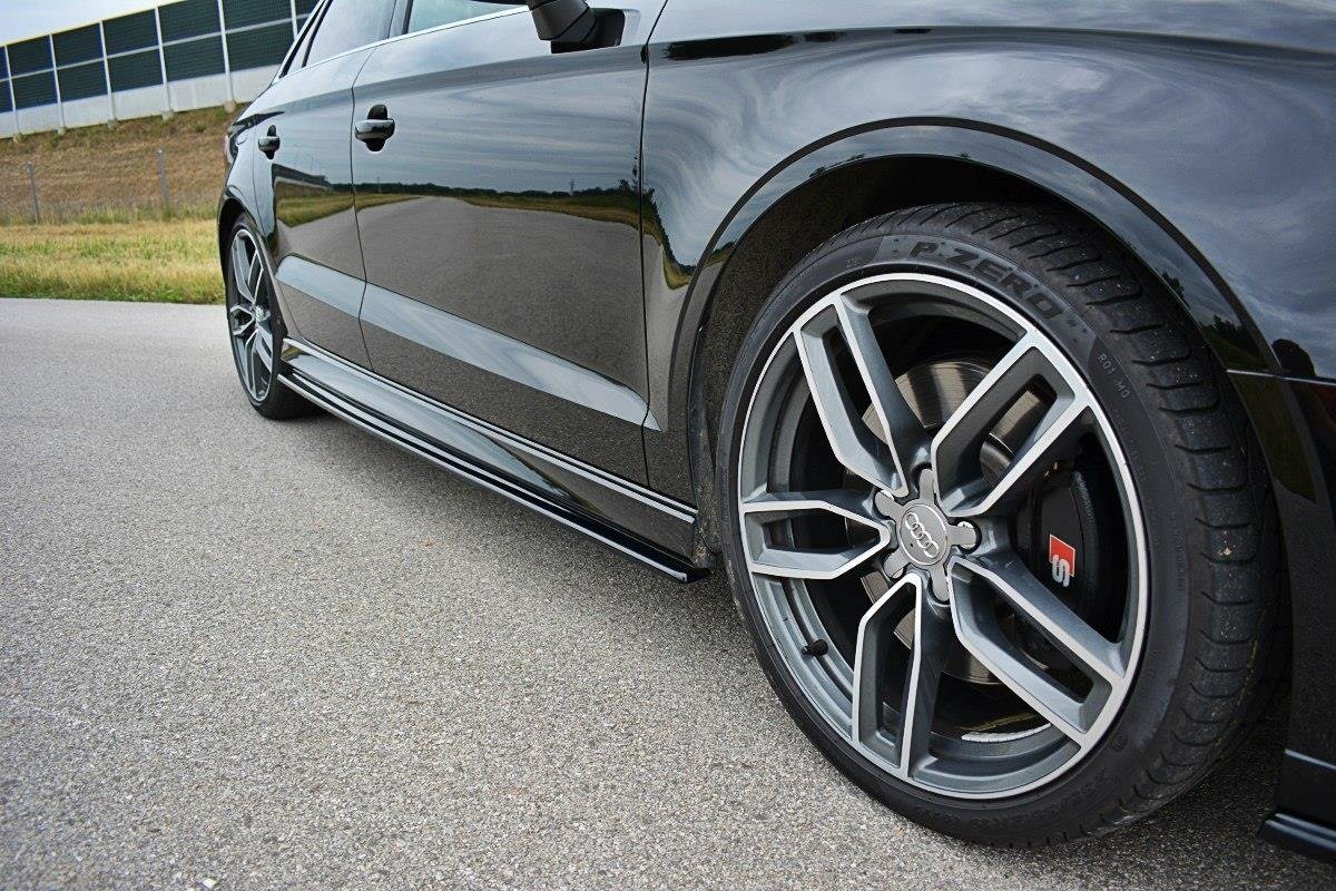 Seitenschweller Ansatz für V.1 für Audi S3 / A3 S-Line 8V / 8V FL Limousine schwarz Hochglanz
