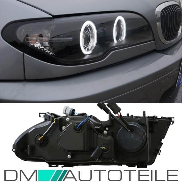 FACELIFT CCFL Angel Eyes Scheinwerfer Schwarz passt für BMW E46 Coupe Cabrio 03>