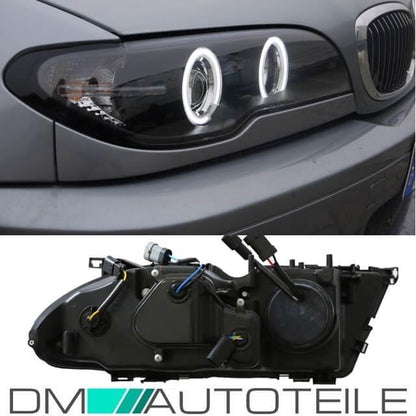 FACELIFT CCFL Angel Eyes Scheinwerfer Schwarz passt für BMW E46 Coupe Cabrio 03>