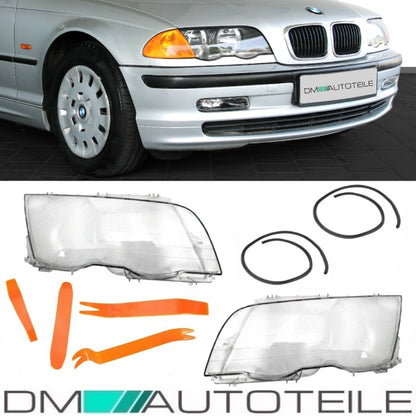 Scheinwerferglas SET + PVC Werkzeug passt für BMW E46 Limousine Touring Vorfacelift