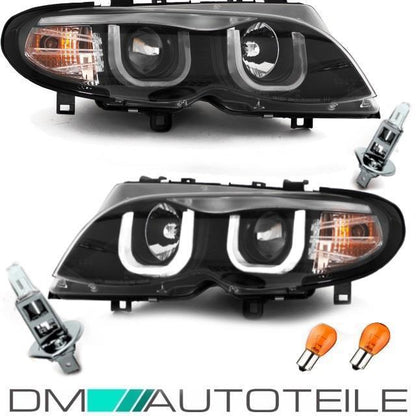 FACELIFT Scheinwerfer Schwarz Set 3U LED Angel Eyes + Blinker passt für BMW 3er E46 01-05 Limousine Touring