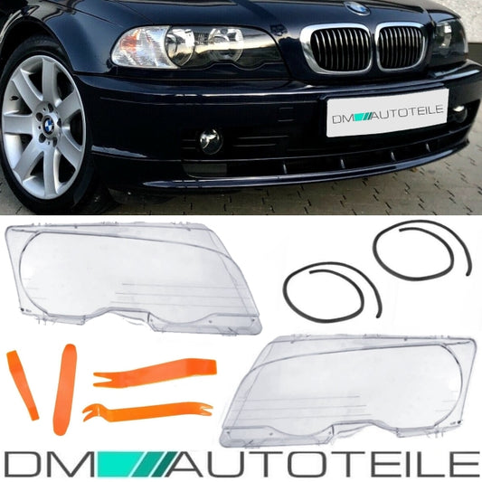 Scheinwerferglas SET + PVC Werkzeug passt für BMW E46 Coupe Cabrio Vorfacelift 99-03