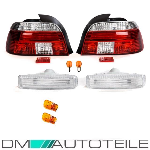 Set Limousine Rückleuchten Rot Weiß Set +2x Seitenblinker +Birnen passt für BMW 5er E39 95-00