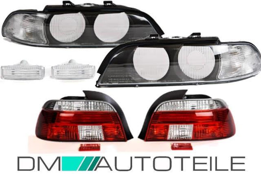 Set Facelift Kit Rückleuchten + Scheinwerfer + Seitenblinker Rot Weiß passt für BMW 5er E39 Limousine 95-00