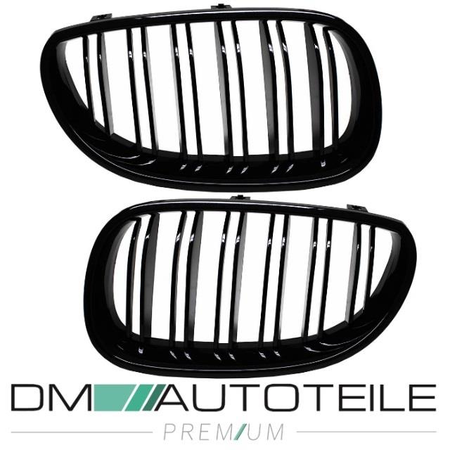 SET Kühlergrill Schwarz Hochglanz Doppelsteg passend für BMW 5er E60 E61 + M M5