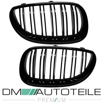 SET Kühlergrill Schwarz Hochglanz Doppelsteg passend für BMW 5er E60 E61 + M M5