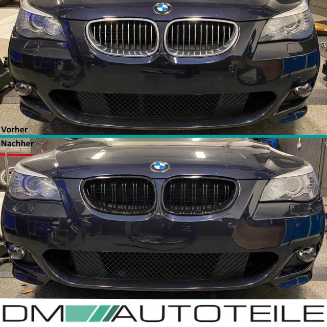 SET Kühlergrill Schwarz Hochglanz Doppelsteg passend für BMW 5er E60 E61 + M M5