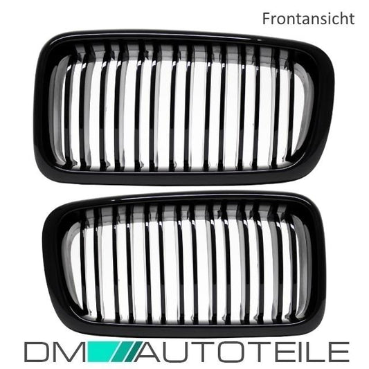 SET Doppelsteg Kühlergrill Schwarz GLANZ Performance passt für BMW 7er E38 94-02