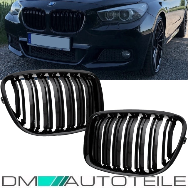 Doppelsteg Kühlergrill Schwarz GLANZ Performance passt für BMW 5er F07 GT 08-17