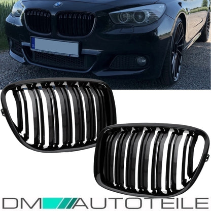 Doppelsteg Kühlergrill Schwarz GLANZ Performance passt für BMW 5er F07 GT 08-17