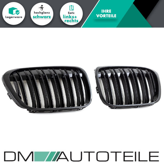 Doppelsteg Kühlergrill Schwarz GLANZ Performance passt für BMW X1 F48 bj 2014>