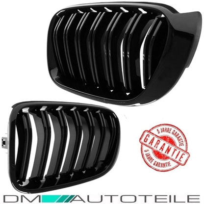 Set Doppelsteg Kühlergrill Front Grill schwarz Glanz lackiert passt für BMW X3 F25 X4 F26 bj 14-18
