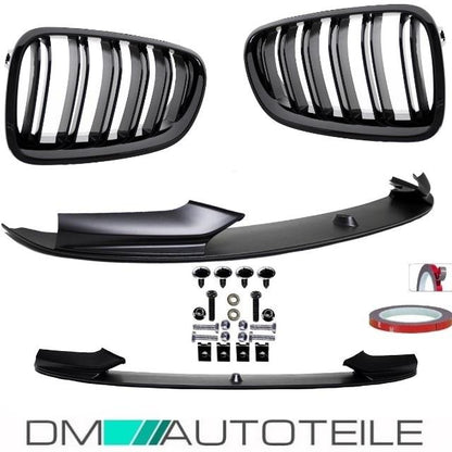 SET Spoiler vorne+ Doppelsteg Grill Schwarz passt für BMW 5er F10 F11 M-Paket