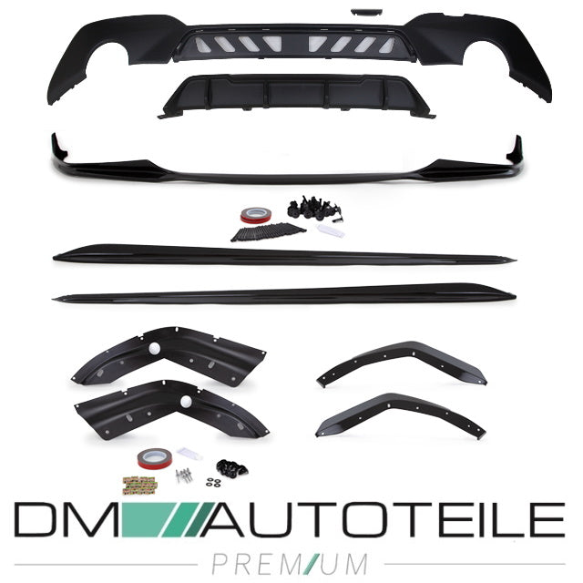 Set Sport-Performance Spoiler+Diffusor+Seitenschwelleransätze Schwarz Glanz für den BMW 3er G20 G21 M-Paket ab 2019