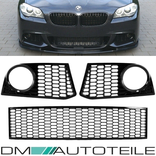 Set Stoßstangengitter 3-teilig mittig, rechts, links Schwarz Glanz nur für BMW 5er F10 F11 mit M-Paket 10-13
