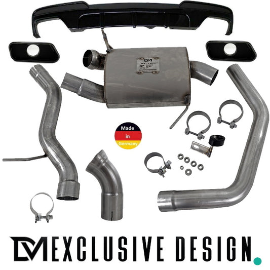 DM Exklusive Line Edelstahl Auspuffanlage SET Germany* eckig Schwarz+Performance Diffusor +Zubehör passend für BMW 5er F10...